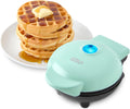 Mini Waffle Maker- Compact Electric Iron for Creative Homemade Treats - Nonstick Surface - Easy-to-Clean - Perfect for Kids & Families - Aqua