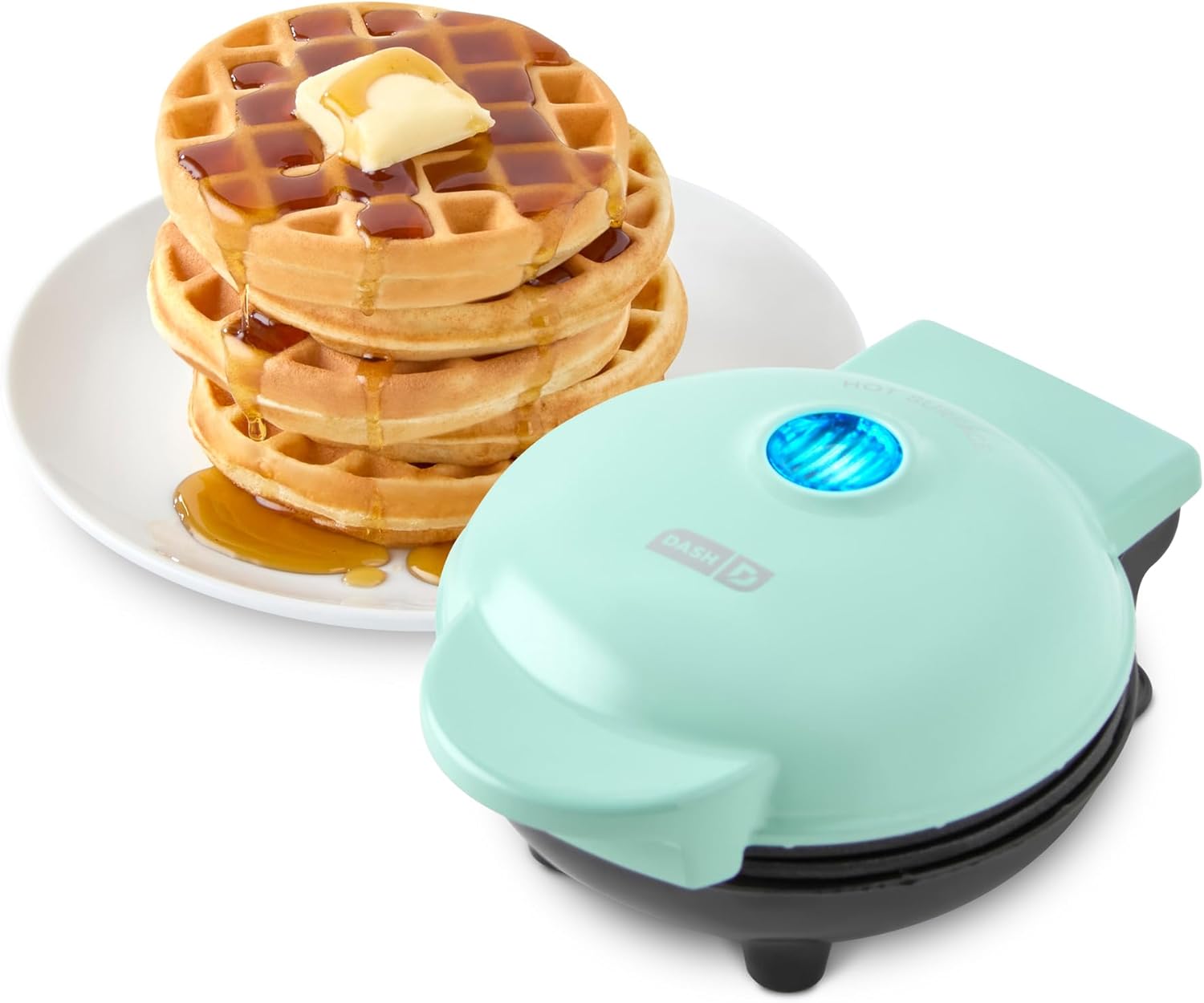 Mini Waffle Maker- Compact Electric Iron for Creative Homemade Treats - Nonstick Surface - Easy-to-Clean - Perfect for Kids & Families - Aqua