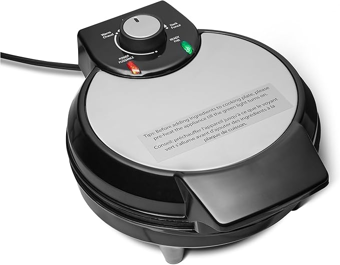 Mini Waffle Maker with Round 8-Inch Ceramic Nonstick Plate, Adjustable Browning Control, Cool Touch Handle, Vertical Storage, 8 Inches, Black