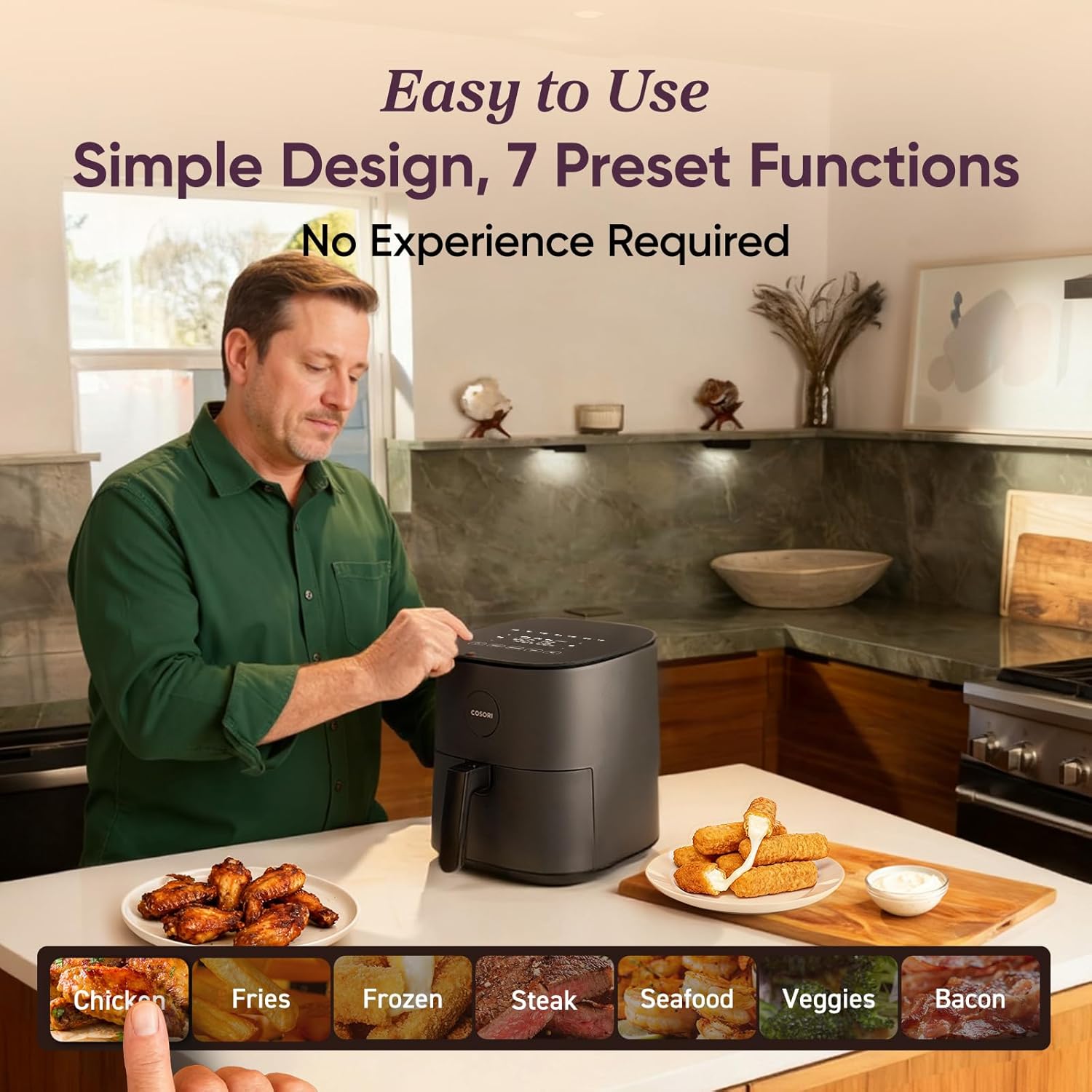 Air Fryer Pro, Compact 5QT, Ceramic Coating, 7 Presets with Preheat & Keep Warm, 450℉, Easy to use & clean, Shake Reminder, 130+ In-App Recipes, Nonstick & Dishwasher-Safe Basket, Gray - Image 2