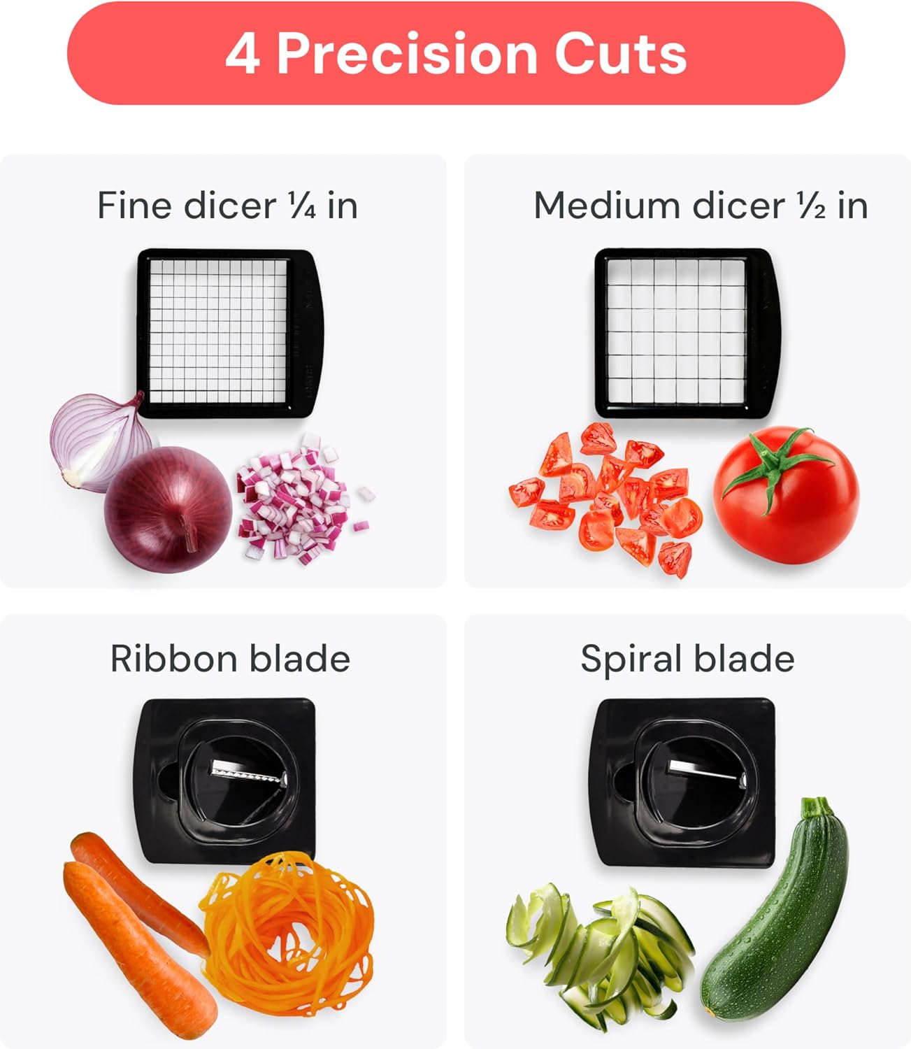 Vegetable Chopper and Spiralizer, Food Chopper with Container, Fruit Slicer, Kitchen Gadgets & Gifts, Home Essentials (4 in 1, White) - Image 4