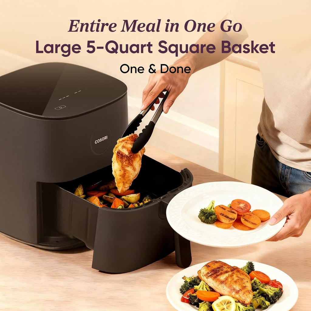 Air Fryer Pro, Compact 5QT, Ceramic Coating, 7 Presets with Preheat & Keep Warm, 450℉, Easy to use & clean, Shake Reminder, 130+ In-App Recipes, Nonstick & Dishwasher-Safe Basket, Gray - Image 5