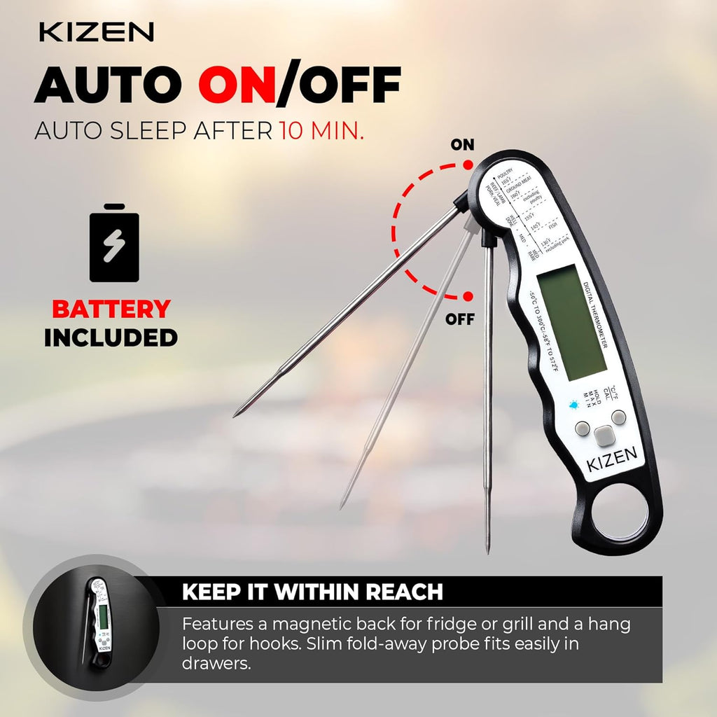 Instant Read Meat Thermometer Digital - Food Thermometer for Cooking, Grill, Oven, BBQ - IP67 Rated Waterproof - Large Backlit Display and Magnetic Back - Image 5