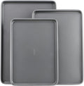 Everyday Nonstick Baking Sheet Set, 3 Pack Includes One Small, Medium & Large Pan Carbon Steel Construction Cookie Sheet Bakeware Set, Gray