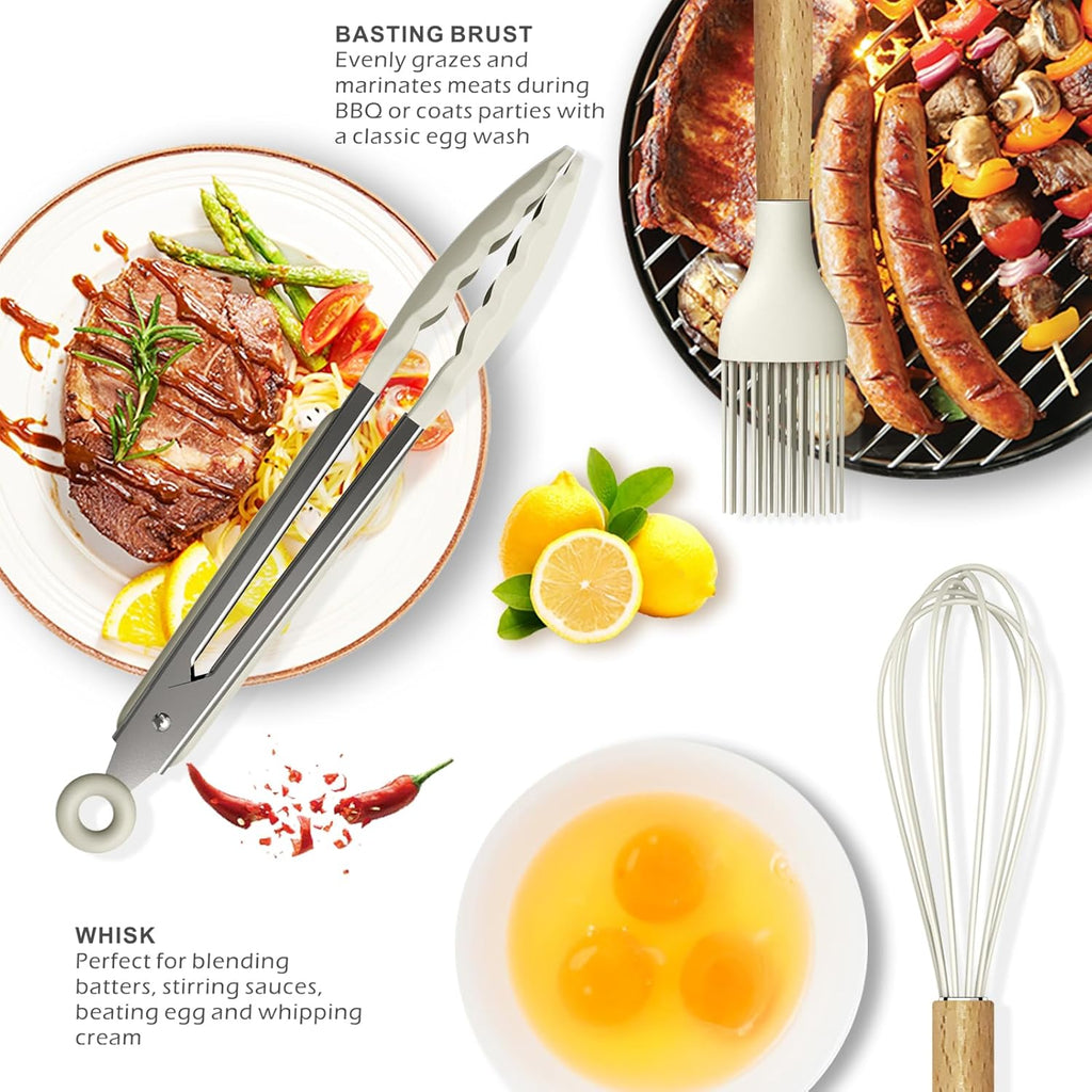 Silicone Cooking Utensils Set with Wooden Handles (14-Piece) - Image 4