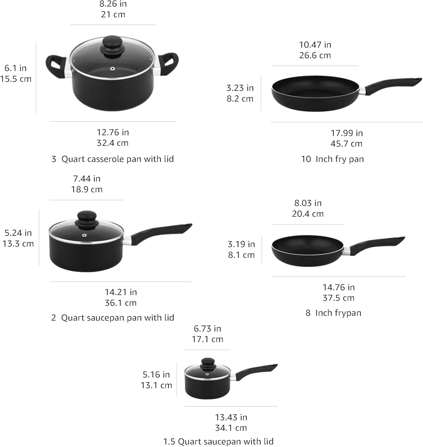 Non-Stick Kitchen Cookware 8-Piece Set, Non-Induction, Includes Pots and Pans, Black - Image 5