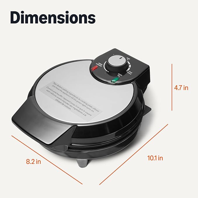 Mini Waffle Maker with Round 8-Inch Ceramic Nonstick Plate, Adjustable Browning Control, Cool Touch Handle, Vertical Storage, 8 Inches, Black