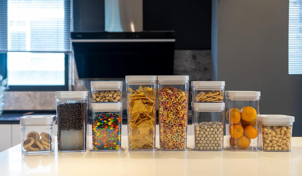 Airtight Food Storage Containers, BPA Free, Dishwasher Safe, with Twist/Turn Lids, for Kitchen Pantry Organization, 10-Piece Square Set, Clear Plastic - Image 5