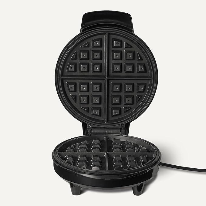 Mini Waffle Maker with Round 8-Inch Ceramic Nonstick Plate, Adjustable Browning Control, Cool Touch Handle, Vertical Storage, 8 Inches, Black