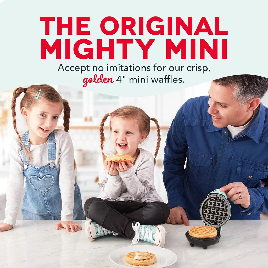 Mini Waffle Maker- Compact Electric Iron for Creative Homemade Treats - Nonstick Surface - Easy-to-Clean - Perfect for Kids & Families - Aqua - Image 2
