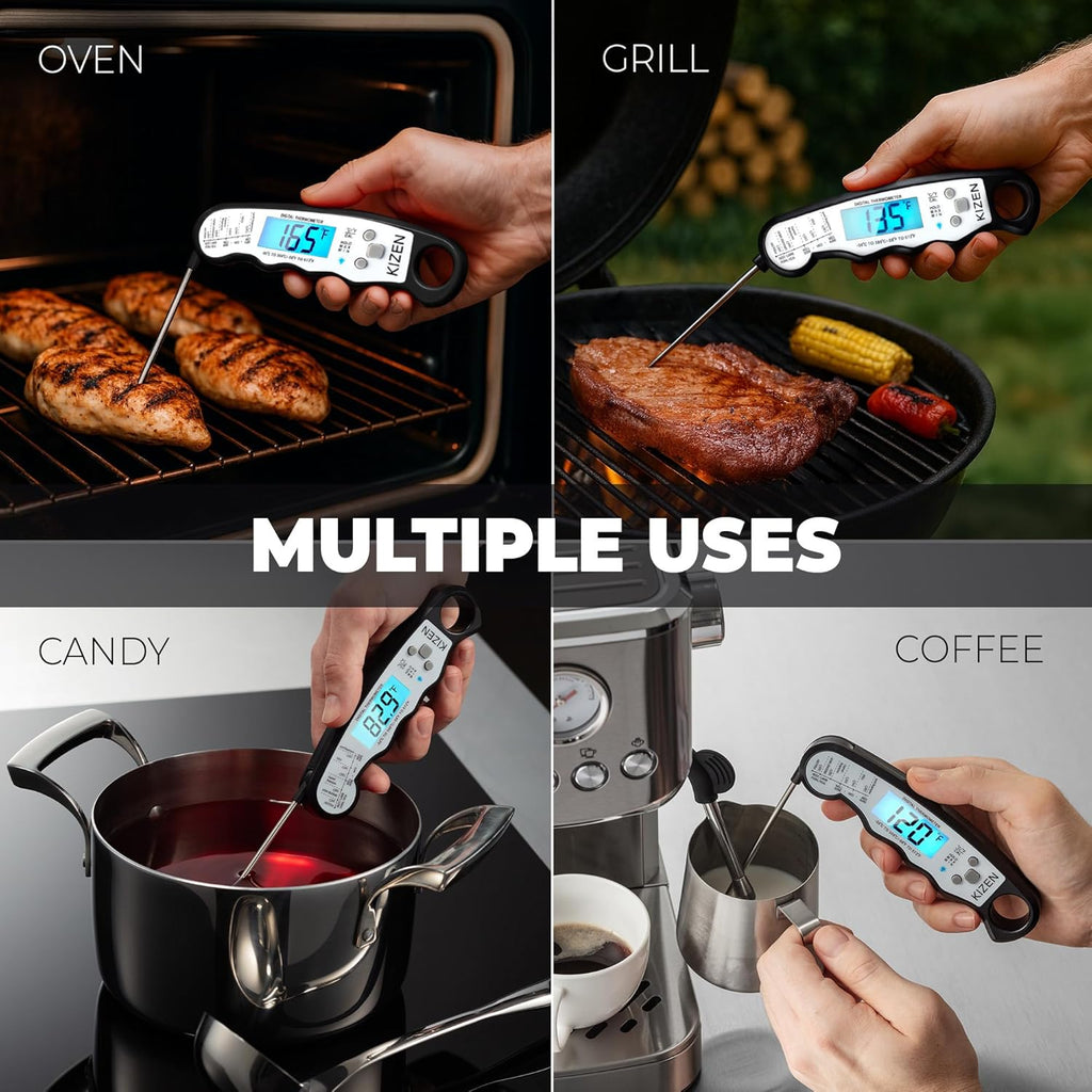 Instant Read Meat Thermometer Digital - Food Thermometer for Cooking, Grill, Oven, BBQ - IP67 Rated Waterproof - Large Backlit Display and Magnetic Back - Image 6