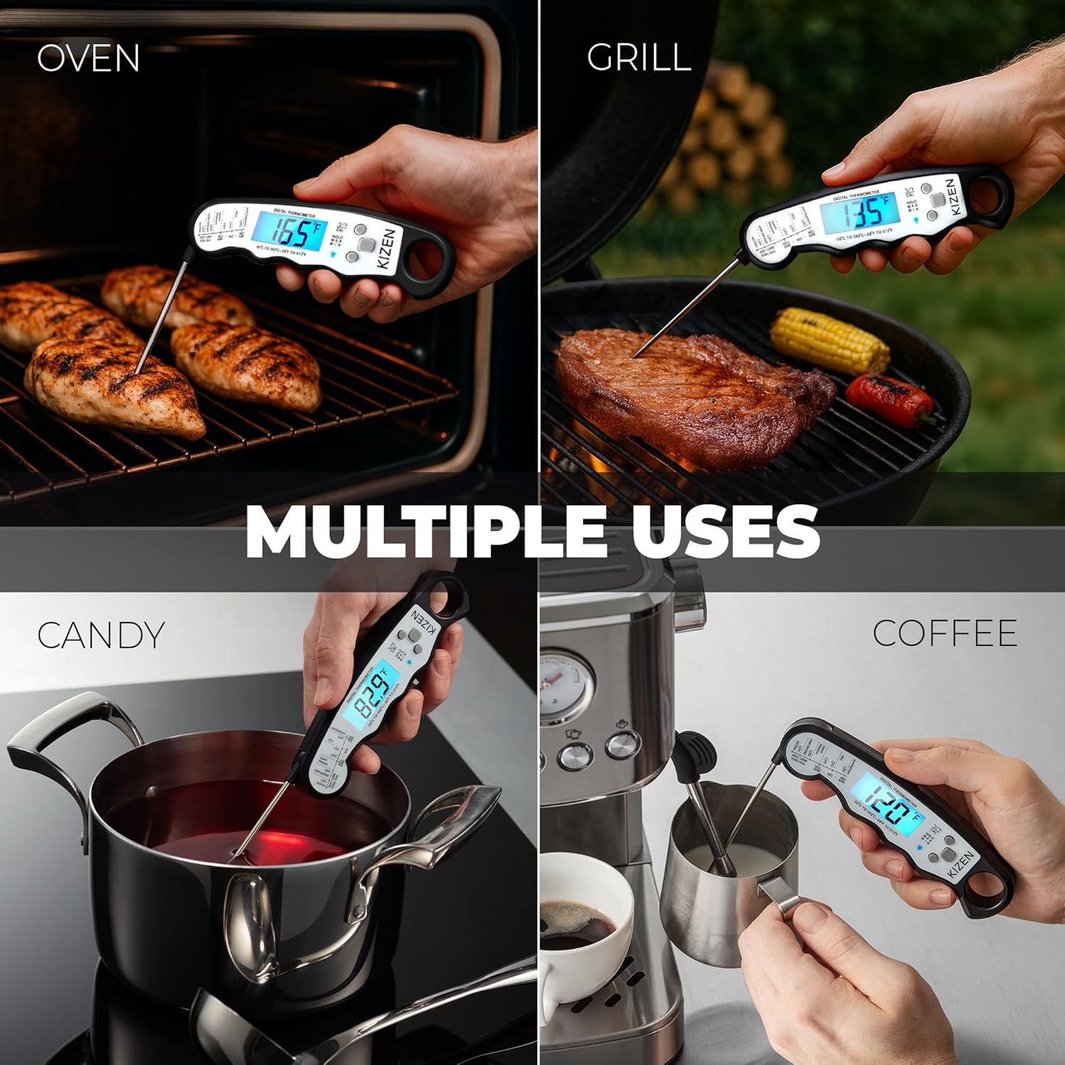 Instant Read Meat Thermometer Digital - Food Thermometer for Cooking, Grill, Oven, BBQ - IP67 Rated Waterproof - Large Backlit Display and Magnetic Back - Image 6