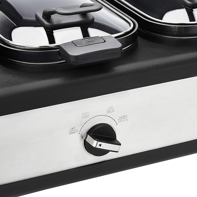 Steel Triple Slow Cooker, Dishwasher Safe, Non-Stick, 3 x 2.5 Quarts, Removable Pots, Individual Temp Control, Tempered Glass Lids