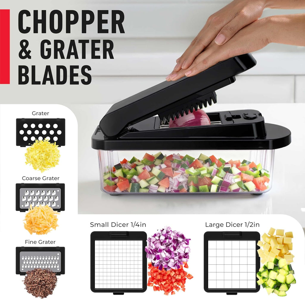 10-in-1, 8 Blade Vegetable Chopper, Mandoline Slicer, Onion Mincer, Cutter, Dicer, Veggie Chopper with Container, Kitchen Essentials & Gadgets, House Warming Gifts New Home, Black - Image 5