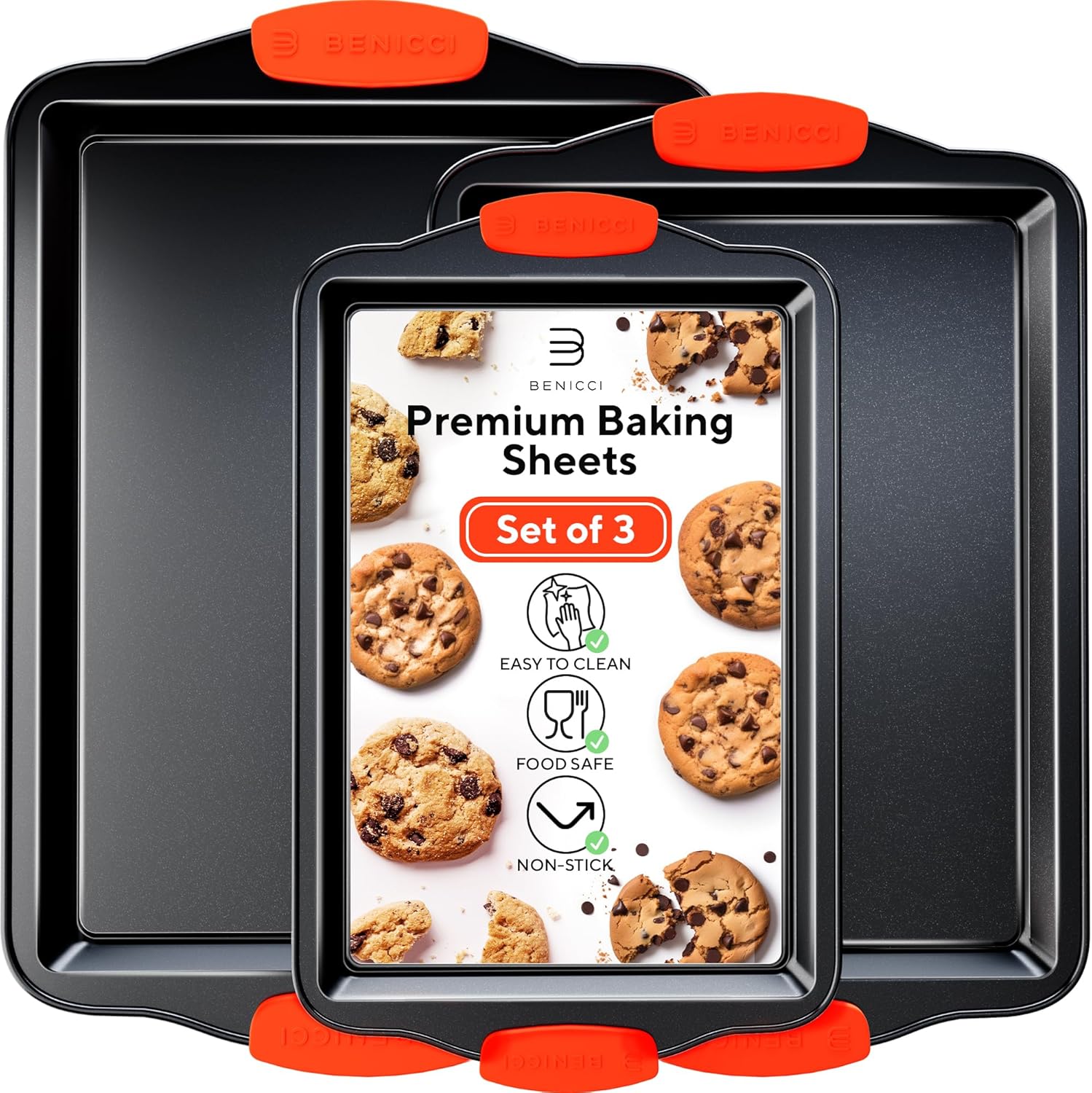 Non-Stick Baking Sheets 3-Pack with Silicone Handles