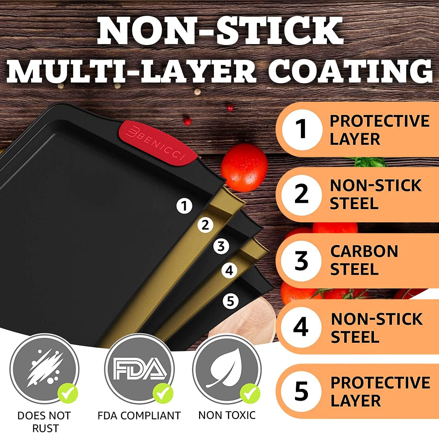 Premium Non-Stick Baking Sheets Set of 3 - Deluxe BPA Free, Easy to Clean Racks w/Silicone Handles - Bakeware Pans for Cooking Baking Roasting - Lets You Bake The Perfect Cookie or Pastry Every Time - Image 4