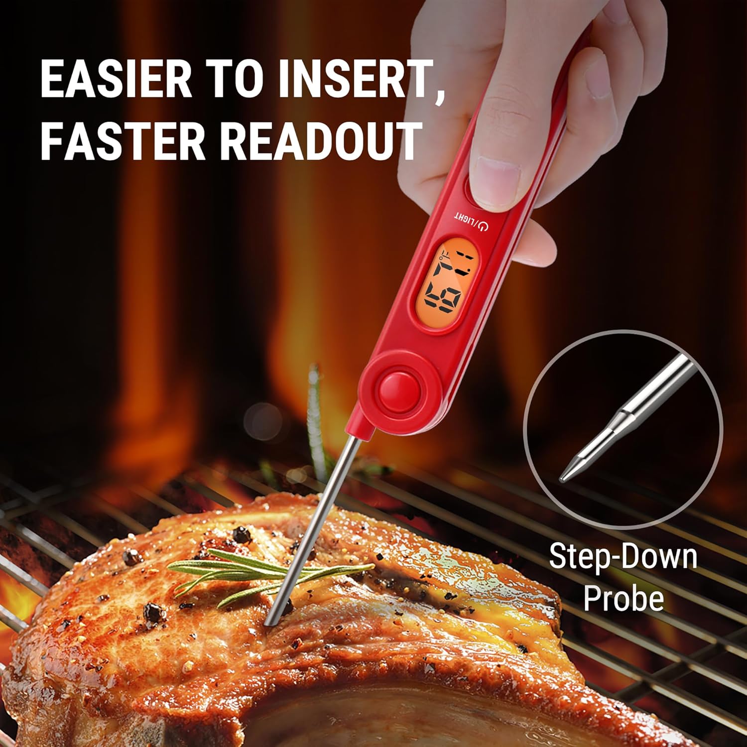 Digital Meat Thermometer for Cooking, Instant Read Thermometer with Backlight, Kitchen Food Thermometer for Grill Smoker BBQ Oil Deep Fry Candy Bread Coffee with Pop-up Meat Probe - Image 4