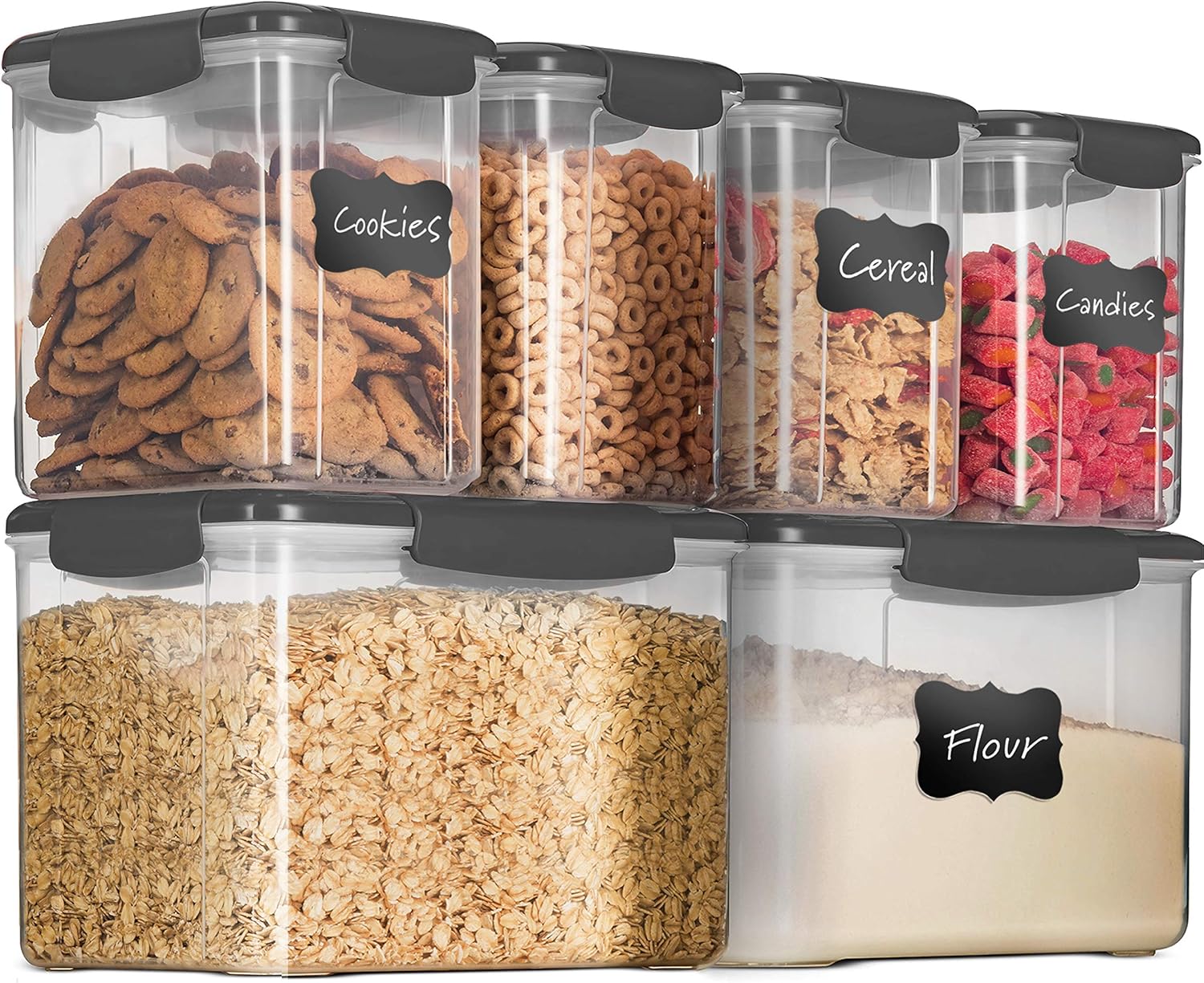 Airtight Food Storage Container Sets for Kitchen Pantry Organization and Storage - 12-Piece Set with Lids for Flour, Sugar, Cereal, and More (Grey)