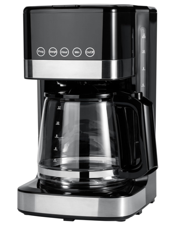 Programmable 12 Cup Drip Coffee Maker with Glass Coffee Pot (1.9 Qt), Auto Shut-off, Touch Screen, Auto Pause, Removable Filter Basket, Black
