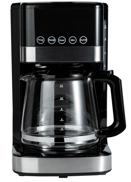 Programmable 12 Cup Drip Coffee Maker with Glass Coffee Pot (1.9 Qt), Auto Shut-off, Touch Screen, Auto Pause, Removable Filter Basket, Black