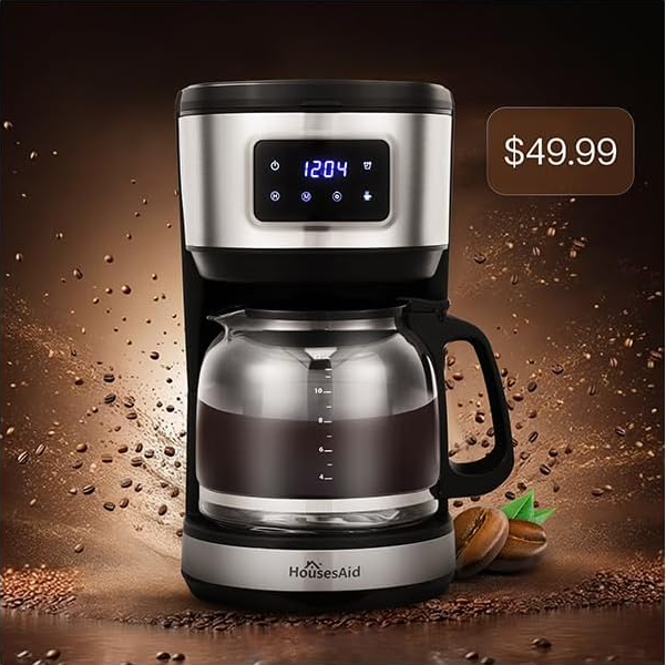 12 Cup Programmable Coffee Maker,Touchscreen Drip Coffee Maker-12 Cup Keep-Warm Function, Auto Shut-Off,Stainless Steel Construction,Permanent Filter,Ideal for Home and Office Use