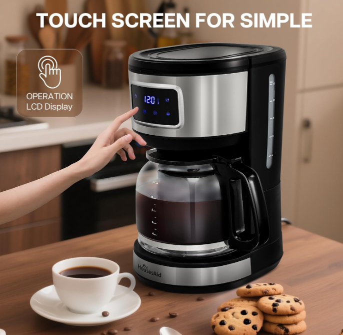 12 Cup Programmable Coffee Maker,Touchscreen Drip Coffee Maker-12 Cup Keep-Warm Function, Auto Shut-Off,Stainless Steel Construction,Permanent Filter,Ideal for Home and Office Use