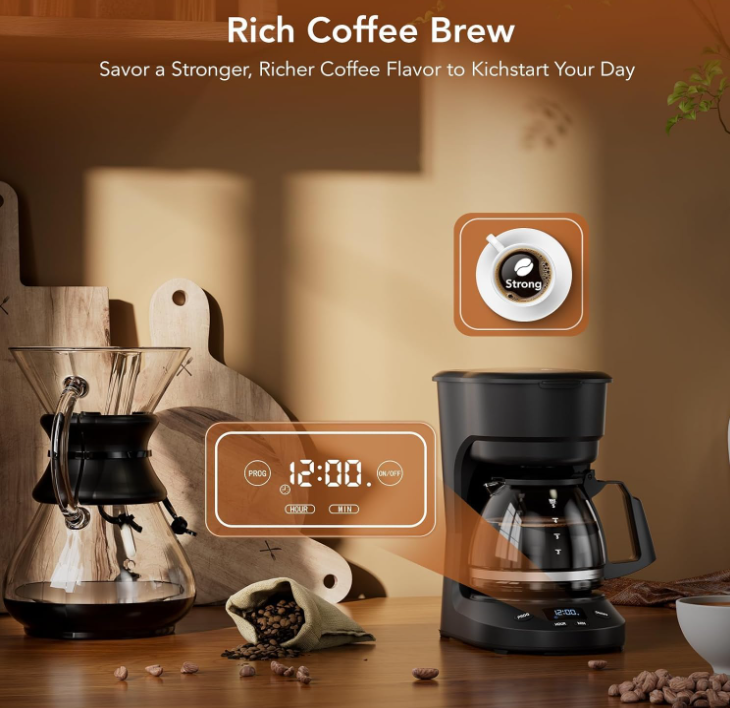 5 Cup Programmable Drip Coffee Maker, 24H Delay Brew, 2H Keep Warm & Auto Shut Off, Pause & Serve, Reusable Filter, Glass Coffee Pot, Small Coffee Machine for Home Office