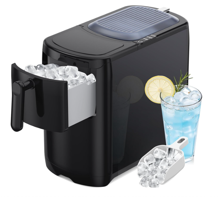 18Lbs/Day Compact Countertop Ice Makers, Removable Lid Easy to Clean, Fast 6Pcs Bullet Ice in 8 Mins, Self-Cleaning & Low Noise for Office, Bedroom, RV(Black)