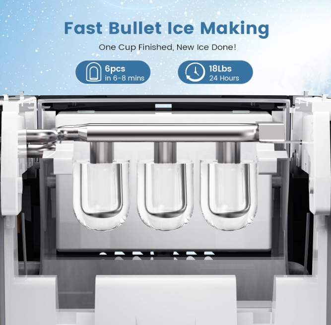 18Lbs/Day Compact Countertop Ice Makers, Removable Lid Easy to Clean, Fast 6Pcs Bullet Ice in 8 Mins, Self-Cleaning & Low Noise for Office, Bedroom, RV(Black)